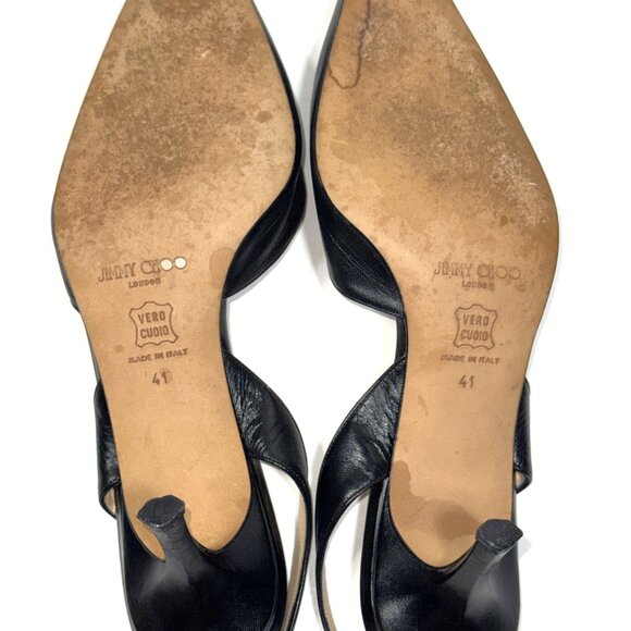 VTG Jimmy Choo Black Leather Pointed Slingback Kitten Pumps Stiletto Heels 41 11 - Picture 8 of 13